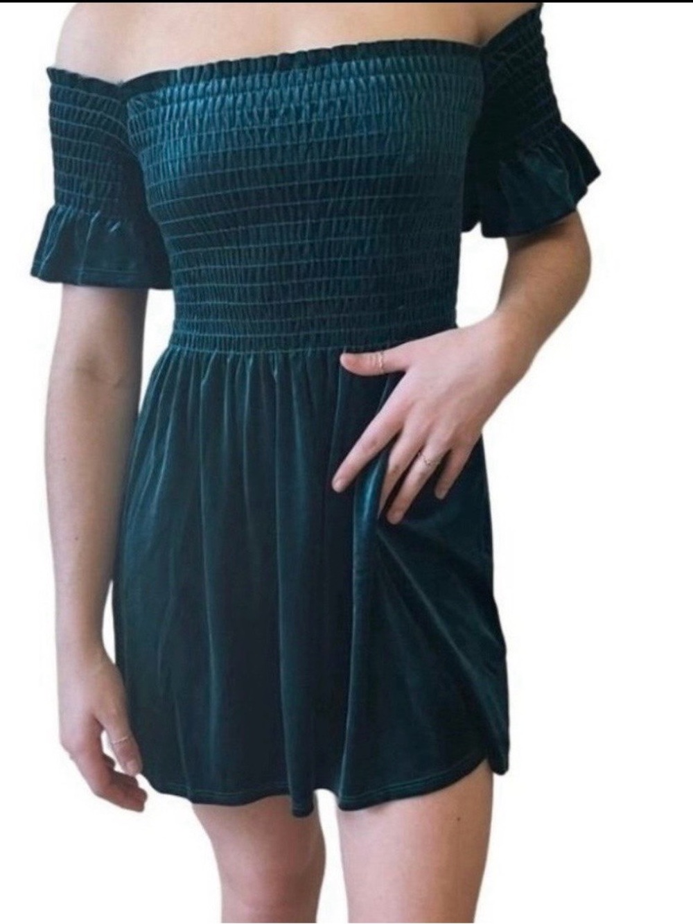 NWT urban outfitters velvet smocked off the shoulder mini dress size small